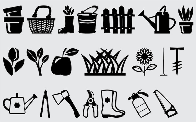 Set of garden icons black vector