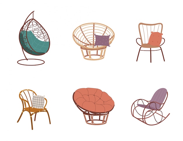 Vector set of garden rattan furniture