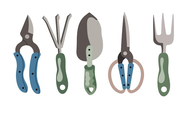 A set of garden tools. Garden equipment icons collection Caring for indoor plants and flowers