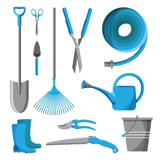 Set of garden tools isolated on white background. gardening equipment. farming icon collection illustration.