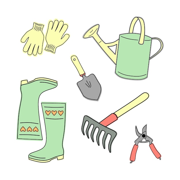 Vector set of garden tools on a white background
