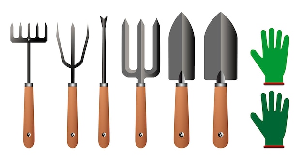 Set of gardening tools isolated