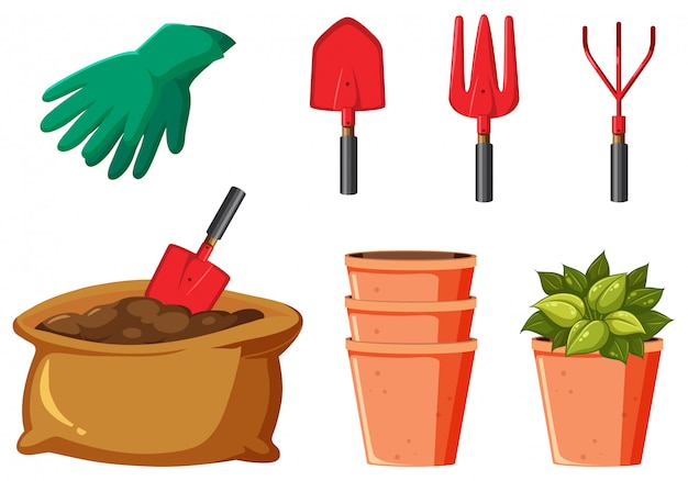 Set of gardening tools on white background