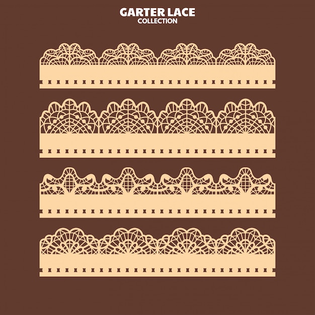 Vector set garter lace ornament for embroidery and laser cut