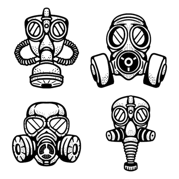 Set Of Gas Mask Respirator Vector Illustration