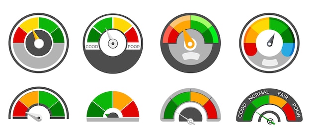 Vector set of gauge measure meter indicator in a flat design