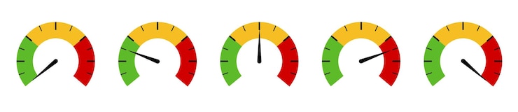 Vector set of gauge meters showing different levels