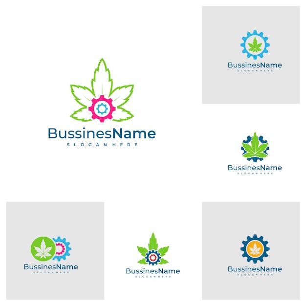 Набор векторных шаблонов логотипа Gear Cannabis Креативные концепции дизайна логотипа Cannabis