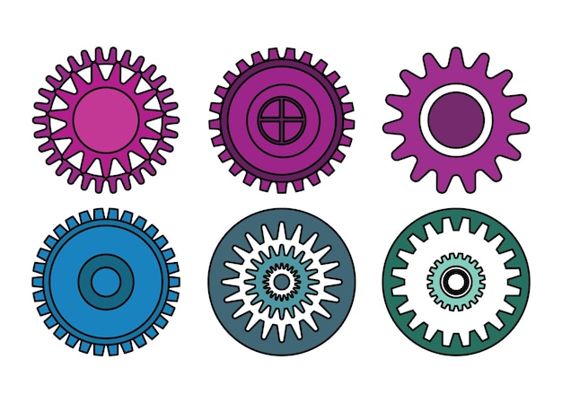 Set of Gear Decorative Colored Vector