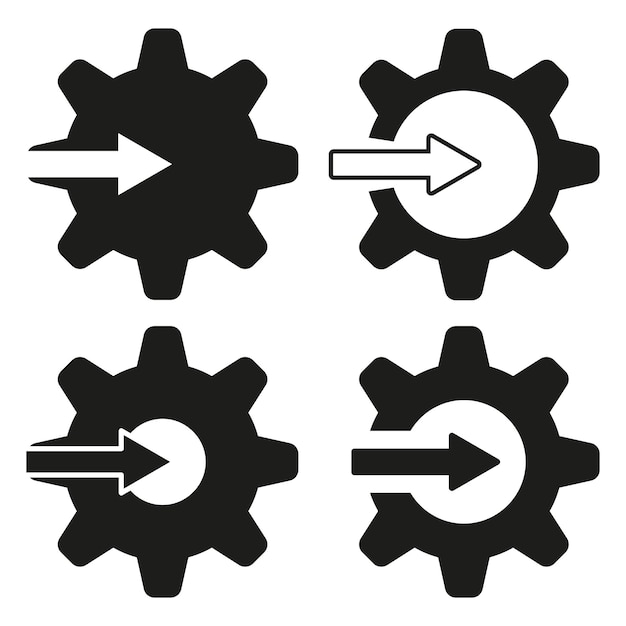 Set of gear icons with directional arrows Mechanical process and motion symbols