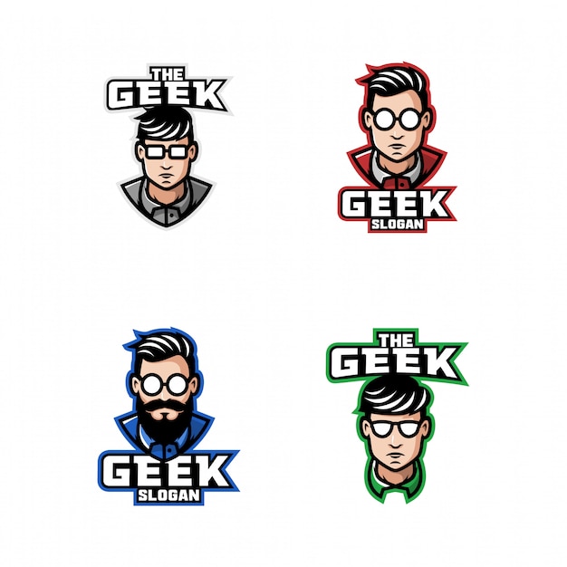 Vettore set di logo uomo geek