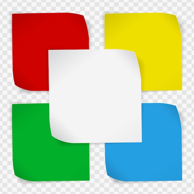 Set gekleurd papier gekruld stickers met schaduwen over transparante achtergrond Vector EPS10