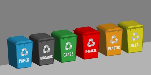 Vector set gekleurde containers voor het sorteren van afval. afval recycling concept.