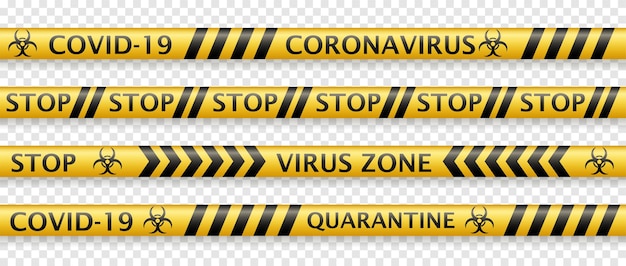 Set gele ontwerpen voor coronavirus-veiligheidstape