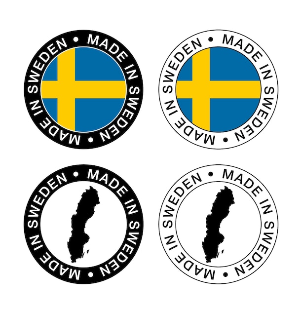 Set gemaakt in de Zweden-labels, gemaakt in de vlag van Zweden, Zweden, productembleem.