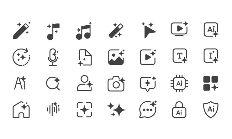 Vector set of generate ai user interface artificial intelligence sign ai enters by command prompt to generate ideas ai tool and sparkle icon element for applications and websites vector illustration