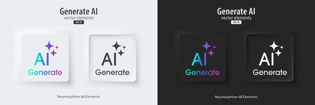 Set of Generative AI in black and white neumorphism style Active and inactive buttons Machine learning concept AI enters by command prompt to generate ideas UI UX design Vector illustration
