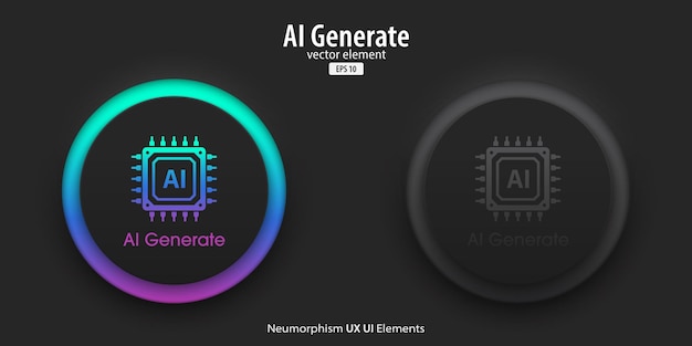 Set of generative AI buttons Active and inactive buttons with AI chipset icon Press the button to create ideas Neumorphism design style for apps websites and Interfaces Vector illustration