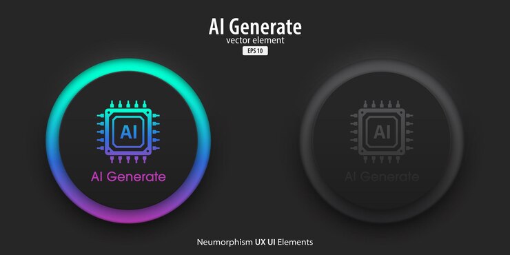 Vector set of generative ai buttons active and inactive buttons with ai chipset icon press the button to create ideas neumorphism design style for apps websites and interfaces vector illustration