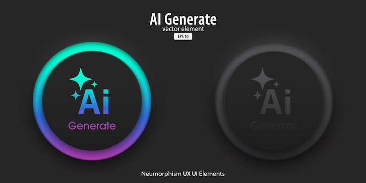 Vector set of generative ai buttons active and inactive buttons with generated icons press the button to create ideas neumorphism design style for apps websites and interfaces vector illustration