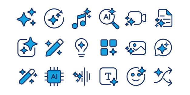 set of generative ai user interface ai star with media icon ai tool artificial intelligence technology concept icon element for website mobile app vector illustration