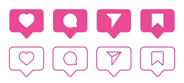 Set of generic social media user interface icons like comment share and save icons social media