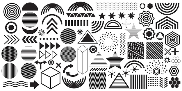 Set of geometric abstract icons of various shapes Abstract outline Design elements