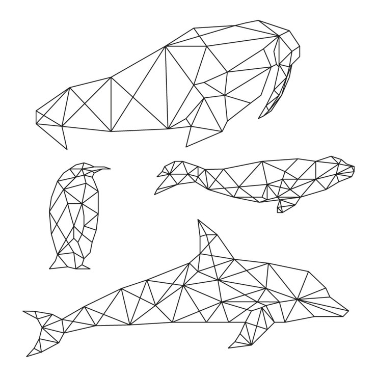 Vector set of geometric animals isolated on white background vintage vector design element illustration