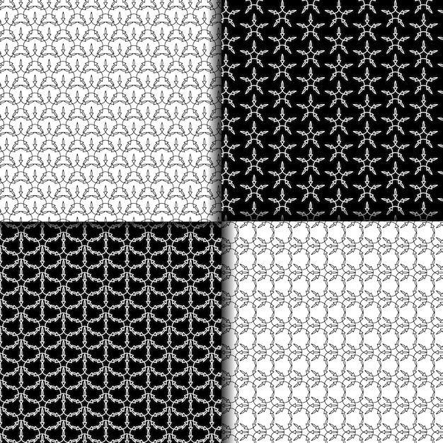 set of geometric black and white seamless pattern collection