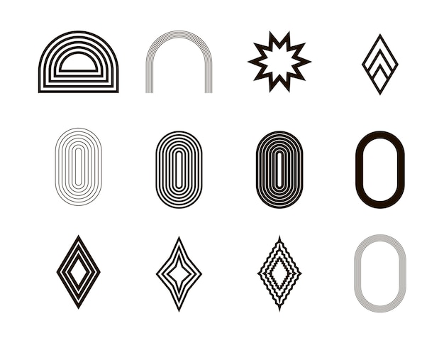 Set geometric boho shapes arc stars vector lines