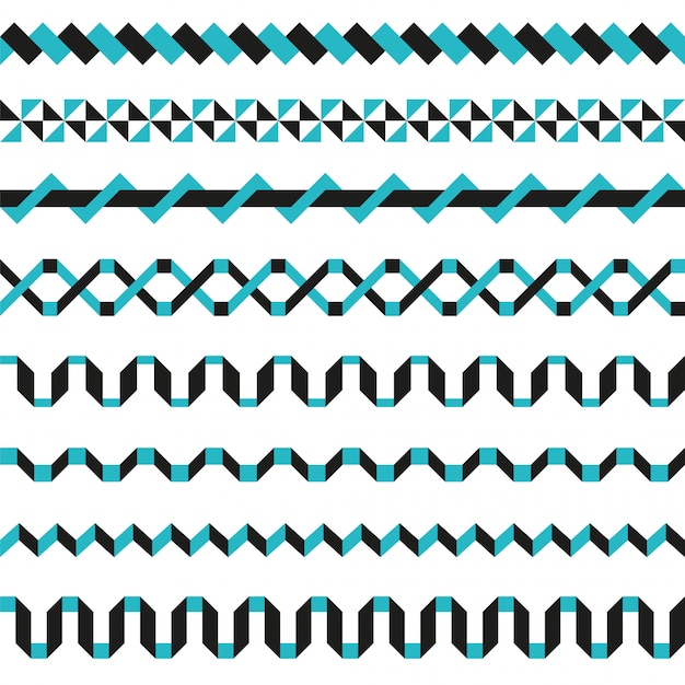 Vector set of geometric borders in two colors. decoration elements abstract patterns.