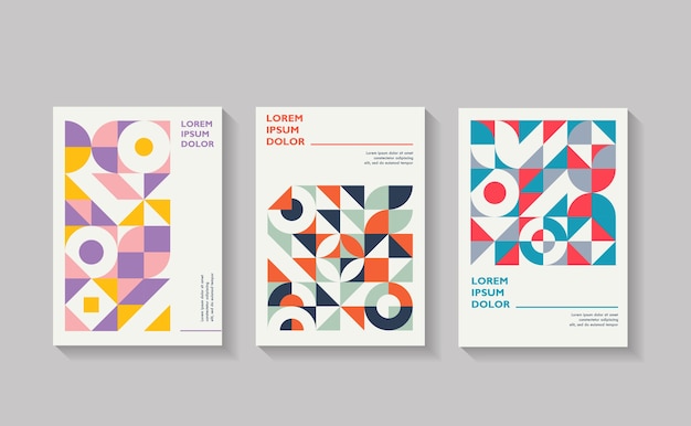 Set of geometric covers collection of cool vintage abstract shapes compositions