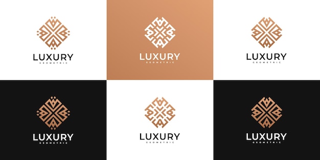 Set of geometric flower logo design