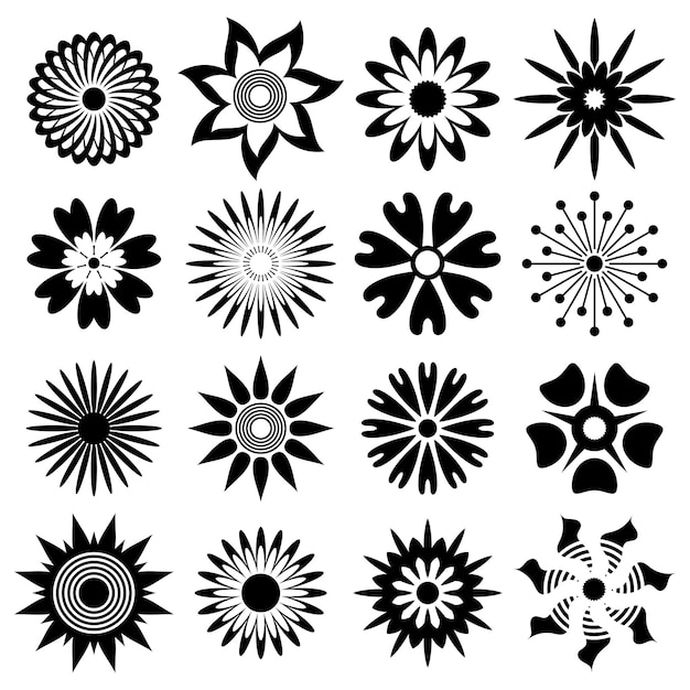 Vector set of geometric flowers isolated on white background