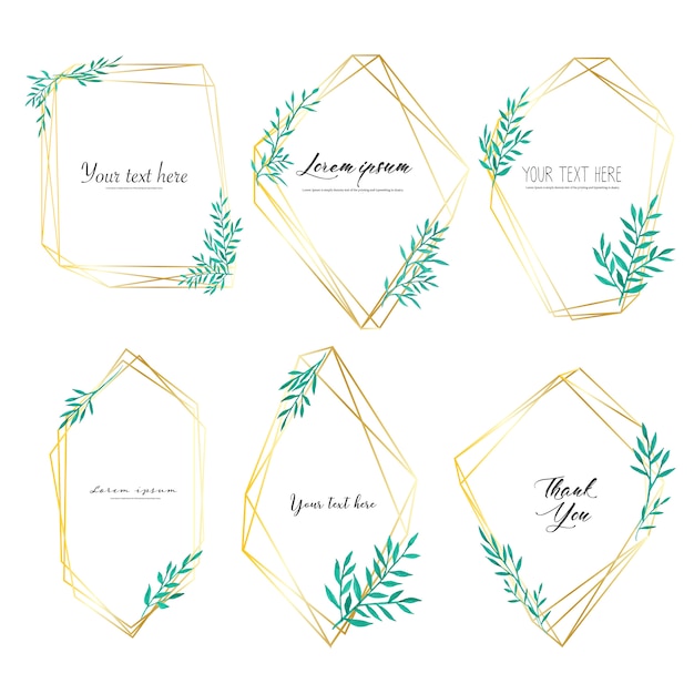 Vector set of geometric frame with leaves watercolor, botanical composition.