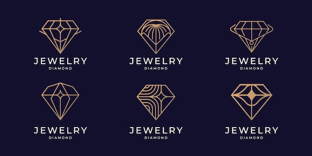 Insieme dell'icona del logo della gemma del diamante in stile arte linea geometrica imposta la raccolta del logo dei gioielli per la tua azienda