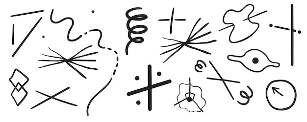落書きスタイルの幾何学的図形の線のベクトル オブジェクトの幾何学的な線形イラストのセット