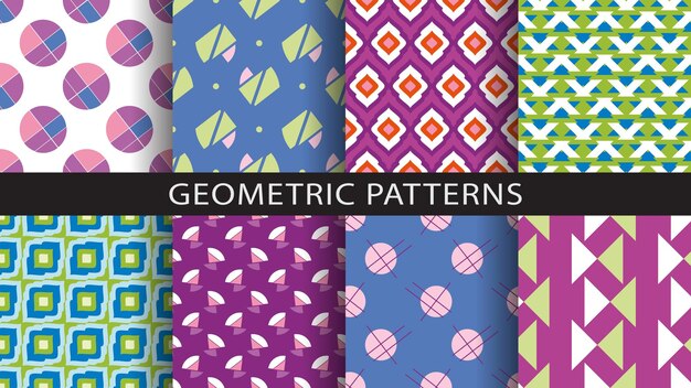 Vector set of geometric seamless patterns backgrounds from various geometric elements