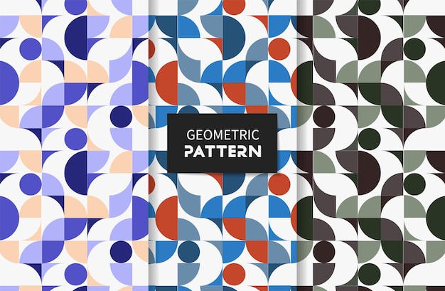 Set of geometric seamless patterns in different colors vector