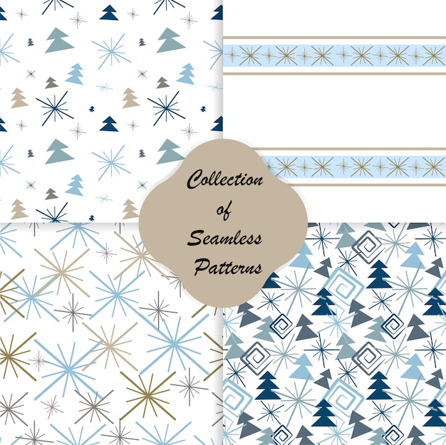 Set of geometric seamless patterns in winter style.