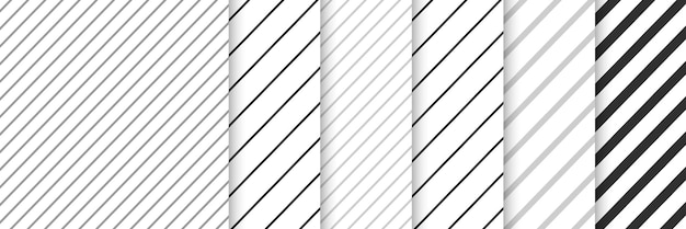 Set of geometric seamless zigzag line patterns black and white monochrome color background