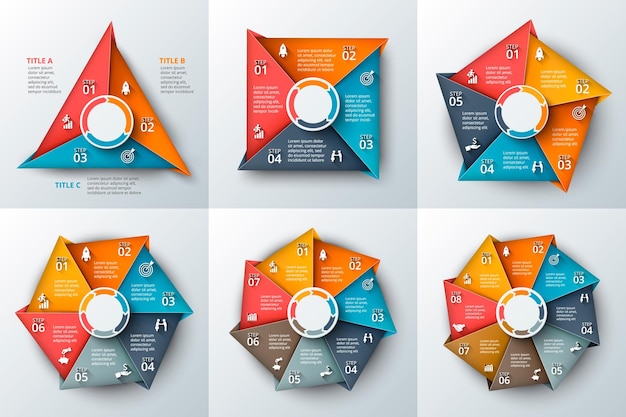 Set of geometric shapes for infographic with 3 4 5 6 7 and 8 options