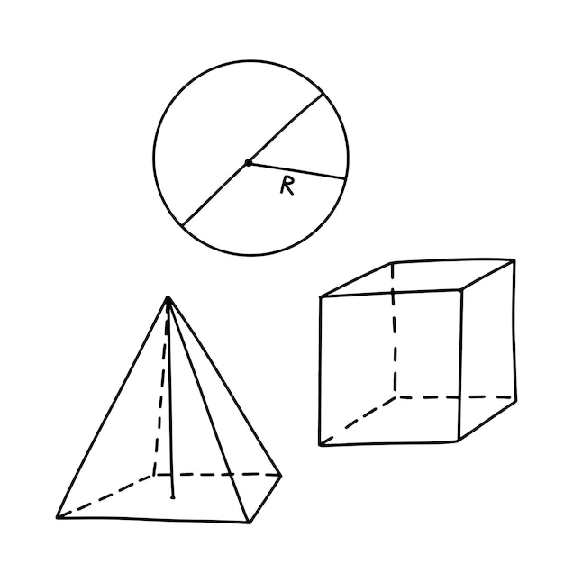 Set di forme geometriche viste isometriche oggetti matematici geometrici lineari isolati su sfondo bianco