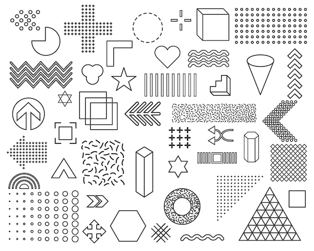 Set of geometric shapes Memphis design retro elements for web sale Vector geometric shapes