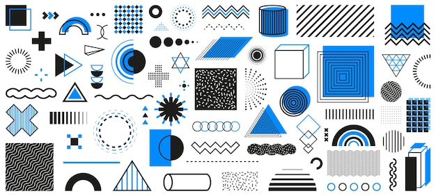 Set of geometric shapes Memphis design retro elements for web vintage advertisement commercial banner poster billboard Collection trendy halftone vector geometric shapes Vector illustration