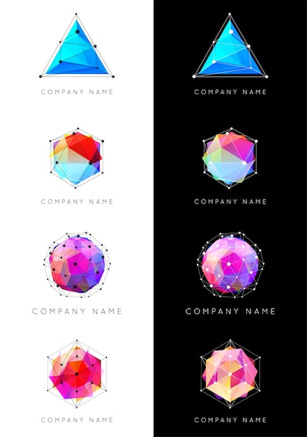 Vector set of geometric shapes unusual and abstract vector logo polygonal colorful logotypes