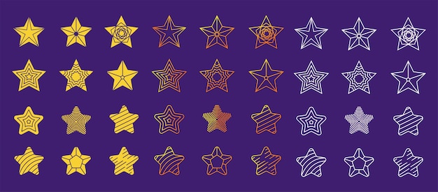 Set of geometric stars for logo collection of elements in a line artstyle