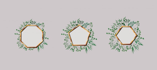 Set di geometriche cornici e foglie dorate