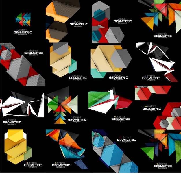 Vector set geometrische abstracte zwarte achtergronden met veelkleurige vormen