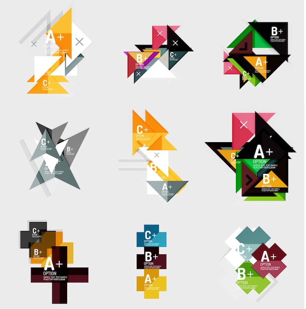 Set geometrische banners in ontwerpstijl met voorbeeldtekst infographic elementen